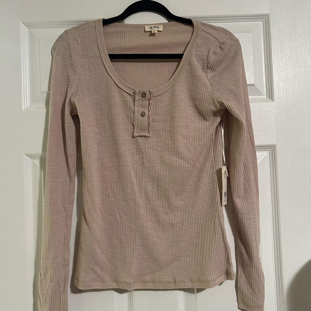 LA MIEL Women's Beige Long Sleeve Top